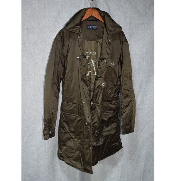 Armani Jeans AJ Olive Green Quilted Long Coat Jacket Men’s Size Large - Picture 1 of 5